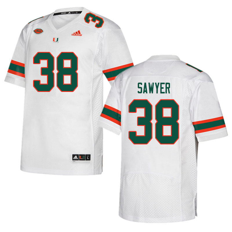 Men #38 Shane Sawyer Miami Hurricanes College Football Jerseys Sale-White